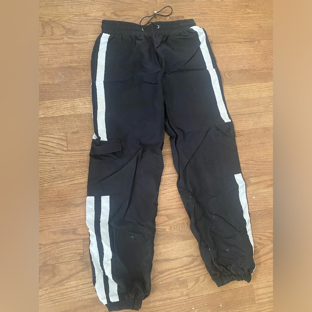 black and white striped cargo pants